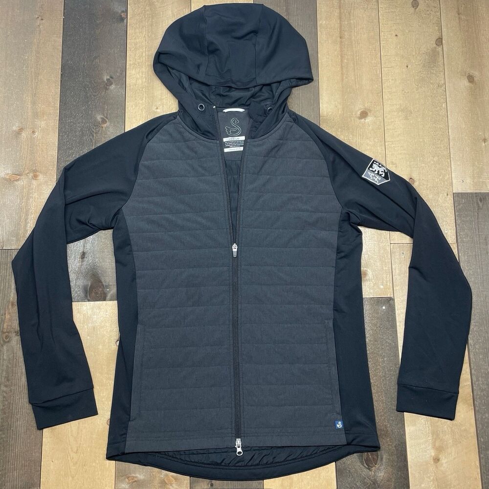 Swannies Mens Medium Golf Jacket Quilted Hybrid Hooded Cypress Ridge Logo Black